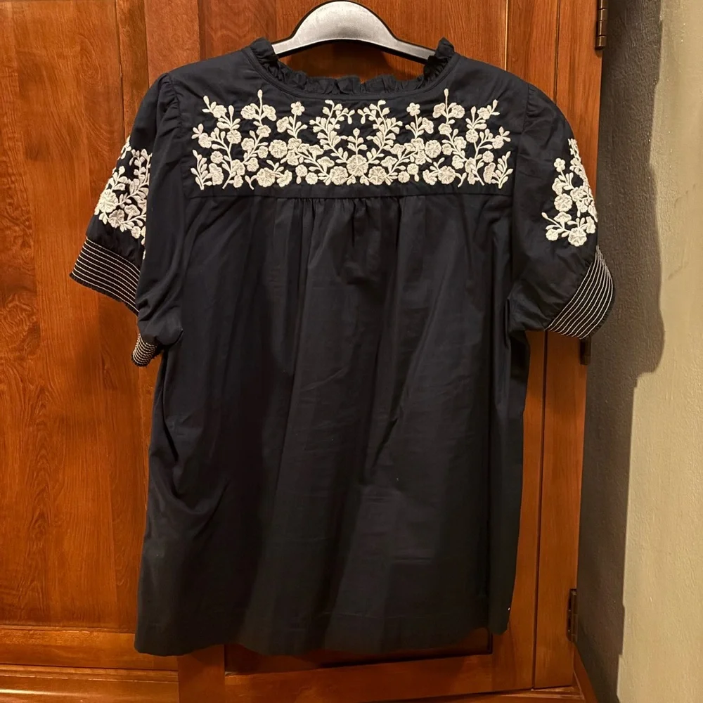 JCrew Embroidered Cotton Poplin Puff-Sleeve Top